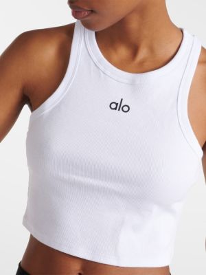 Medvilninis sportiniai marškinėliai be rankovių Alo Yoga balta