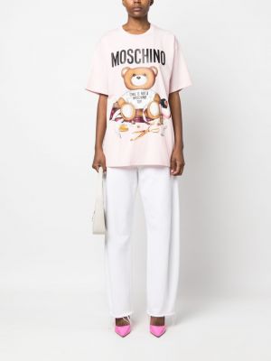 Bavlněné tričko s potiskem Moschino růžové