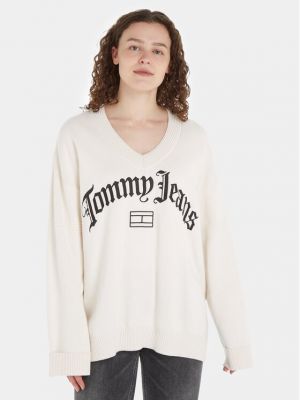 Pulover oversize Tommy Jeans alb