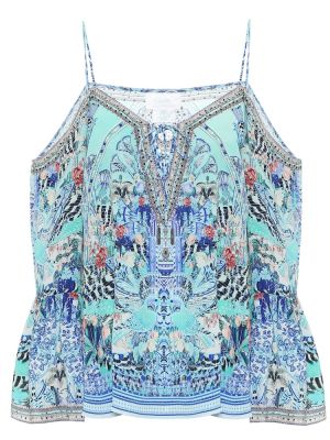 Seiden top mit print Camilla blau