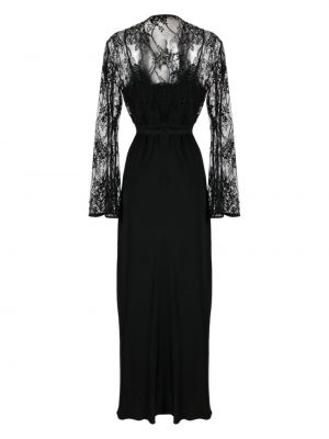 Krajkové květinové saténové večerní šaty Dvf Diane Von Furstenberg černé