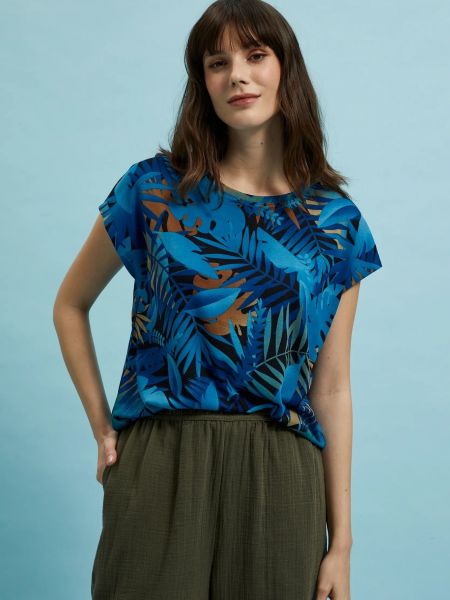 Trópusi mintás póló Moodo kék