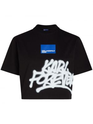 Koszulka bawełniana z nadrukiem Karl Lagerfeld Jeans czarna
