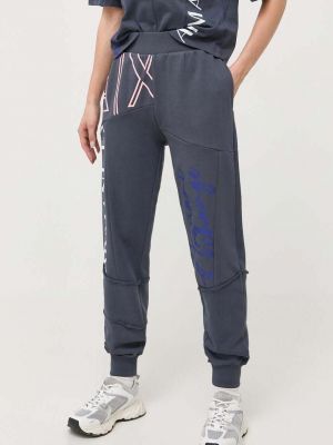 Bavlněné sportovní kalhoty s potiskem Armani Exchange šedé