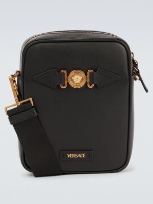 Кожаная сумка через плечо Versace черная
