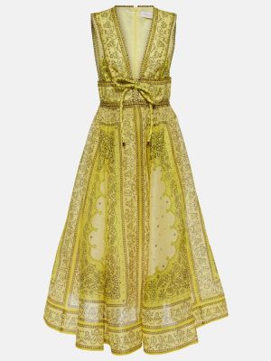 Jedwabna lniana sukienka długa Zimmermann żółta