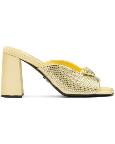 Сатенени ниски обувки с висок ток с шипове Prada жълто