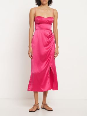 Копринена сатенена миди рокля Reformation розово