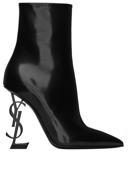 Stivali di gomma di pelle con tacco Saint Laurent nero