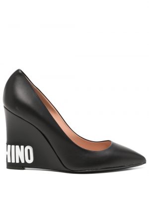 Полуотворени обувки с ток с клин ток Moschino черно
