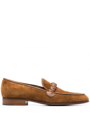 Pantofi loafer din piele de căprioară împletite Gianvito Rossi maro