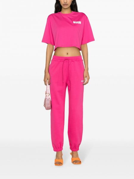 Bavlněné sportovní kalhoty s potiskem Msgm růžové