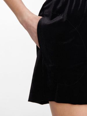 Žametne kratke hlače z visokim pasom iz rebrastega žameta Norma Kamali črna