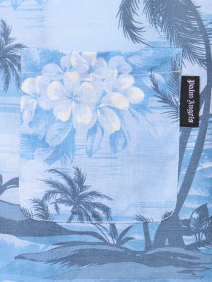 Chemise en lin avec manches courtes Palm Angels bleu