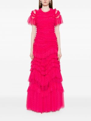 Večerní šaty s volány Needle & Thread růžové