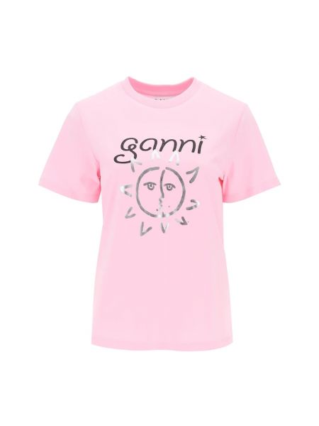 Koszulka z nadrukiem Ganni różowa
