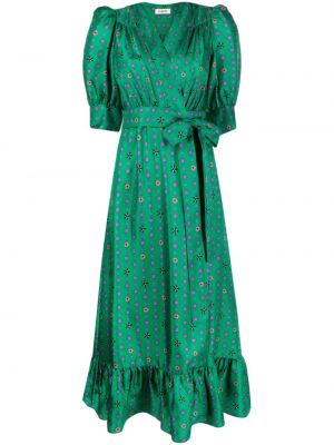 Копринена миди рокля Sandro зелено