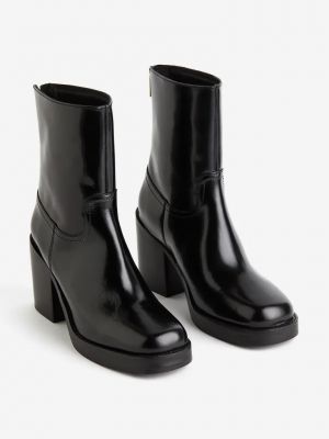 Кожаные ботинки на каблуке H&m черные