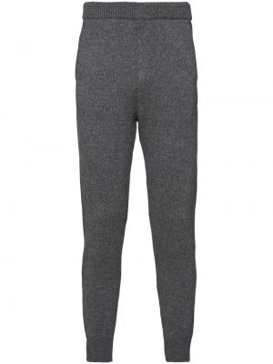 Pletené kašmírové teplákové nohavice s výšivkou Prada sivá