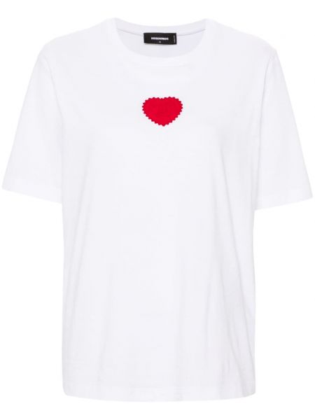 Βαμβακερή μπλούζα με μοτίβο καρδιά Dsquared2 λευκό