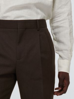 Plisované bavlněné lněné kalhoty Loro Piana hnědé