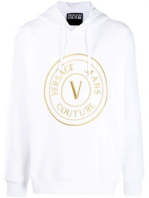 Bluza z kapturem bawełniana z nadrukiem Versace Jeans Couture biała