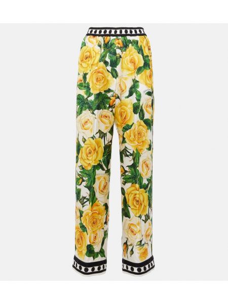 Копринени панталон с висока талия на цветя Dolce&gabbana