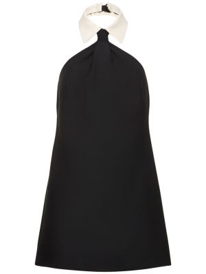 Hedvábné vlněné mini šaty bez rukávů Valentino černé