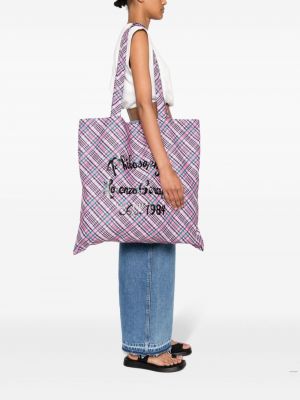Kostkovaná plážová kabelka s potiskem Philosophy Di Lorenzo Serafini růžová