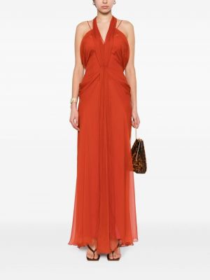 Hedvábné dlouhé šaty Alberta Ferretti oranžové