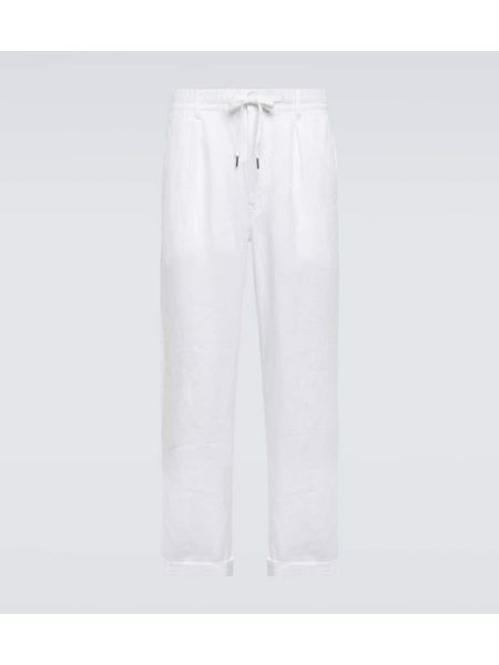 Λινό παντελόνι με ίσιο πόδι Polo Ralph Lauren λευκό
