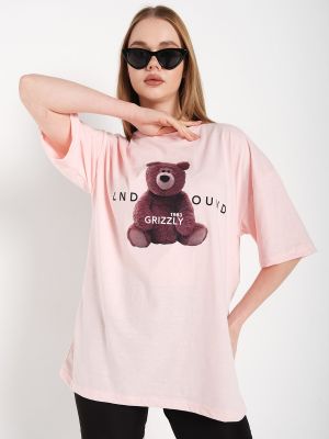 Oversized tričko s potiskem K&h Twenty-one růžové