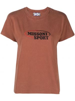 Bombažna majica z vezenjem Missoni rjava