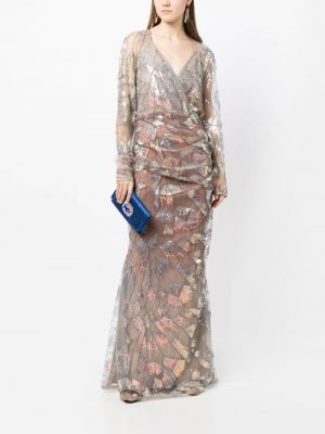 Sukienka koktajlowa z dekoltem w serek Talbot Runhof srebrna
