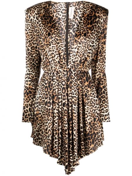 Svilena mini obleka s potiskom z leopardjim vzorcem Alexandre Vauthier