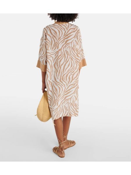 Svilena midi haljina s printom sa zebra printom Max Mara bež