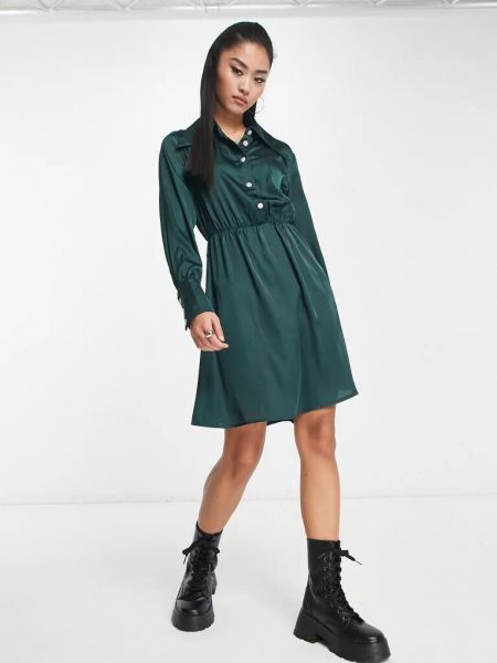 Атласное платье-рубашка на пуговицах со стразами Jdy зеленое