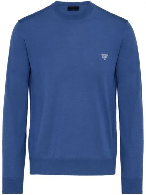 Вълнен пуловер бродиран Prada синьо