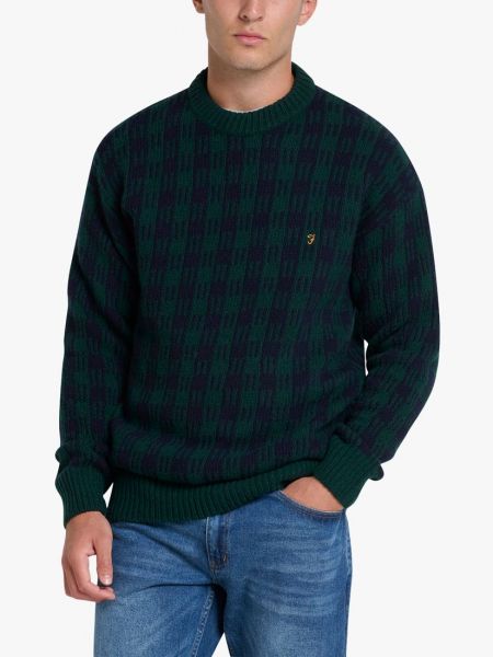 Клетчатый свитер с круглым вырезом Farah зеленый