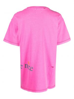 Raštuotas marškinėliai su nubrozdinimais Erl rožinė