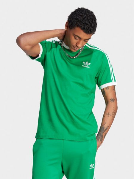 Csíkos slim fit póló Adidas zöld