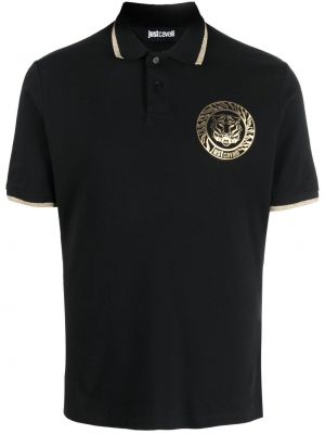 Tricou polo din bumbac cu imagine Just Cavalli negru