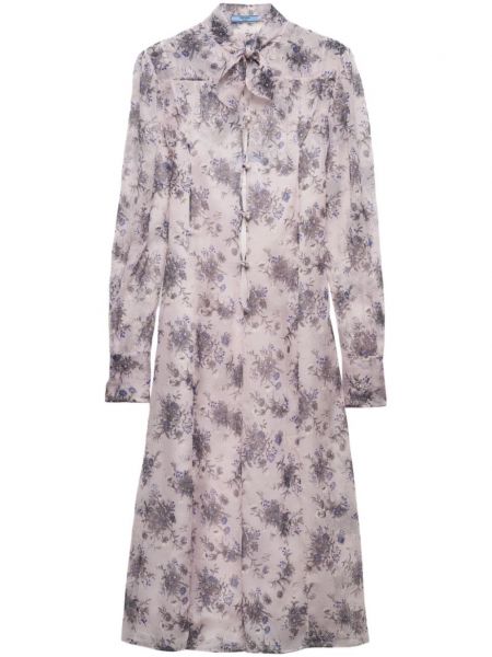 Robe évasée en chiffon à fleurs à imprimé Prada rose