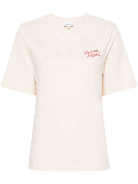Bavlněné tričko s výšivkou Maison Kitsuné béžové