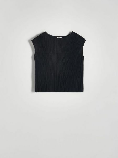 Плиссированная трикотажная футболка Reserved черная