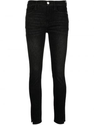 Bavlněné skinny džíny s vysokým pasem s knoflíky Frame - černá