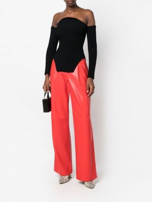 Pantalon taille haute en cuir Essentiel Antwerp rouge