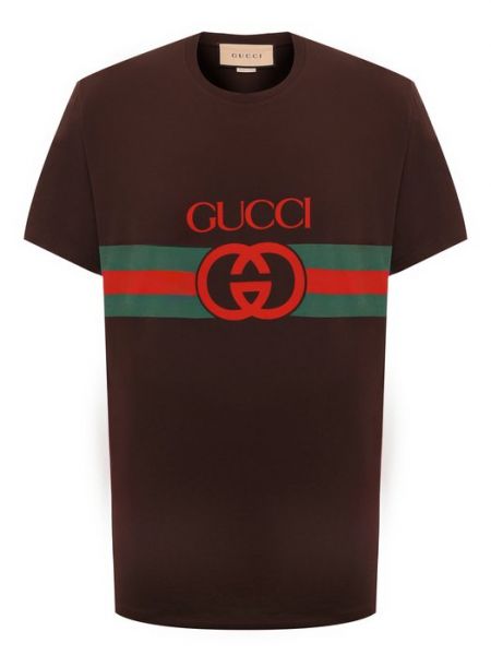 Хлопковая футболка Gucci коричневая