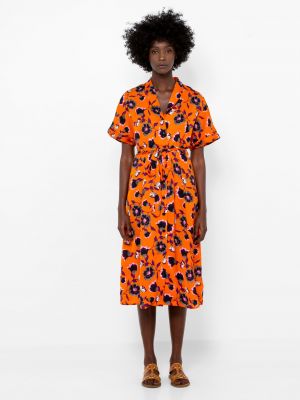 Obleka s cvetličnim vzorcem Camaieu oranžna