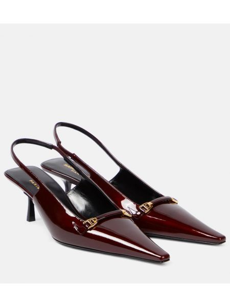 Кожени полуотворени обувки от лакирана кожа с отворена пета Saint Laurent червено
